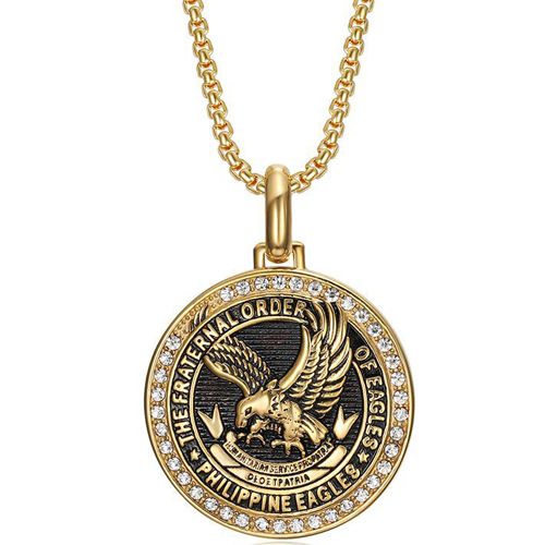 ***COI Titanium Black Gold Tone Eagle Pendant With Cubic Zirconia-00119BB