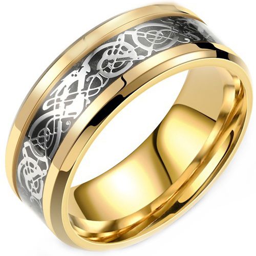 ***COI Gold Tone Titanium Dragon Beveled Edges Ring-00125BB