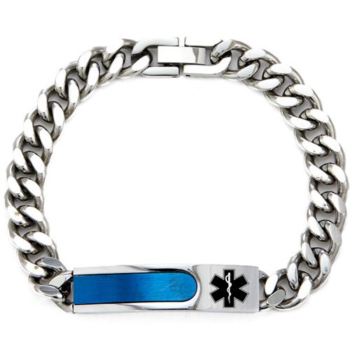 **COI Titanium Black/Gold Tone/Blue Silver Medical Alert Bracelet With Steel Clasp(Length: 8.07 inches)-00172BB