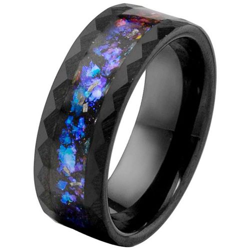 ***COI Black Titanium Faceted Ring With Crushed Opal-00193BB