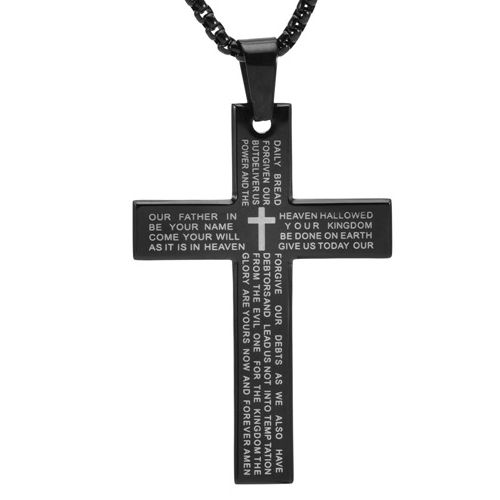 ***COI Titanium Black/Gold Tone/Silver Cross Prayer Pendant-00226BB