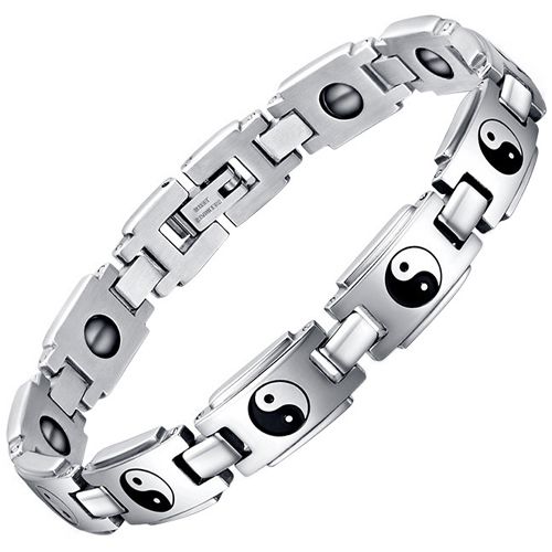 ***COI Titanium Black Silver Yin Yang Bracelet With Steel Clasp(Length: 8.27 inches)-00534BB