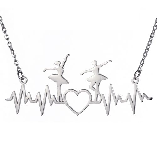 **COI Titanium Gold Tone/Silver Heartbeat & Heart Ballet Dancer Necklace(Length: 19.7 inches)-10000BB