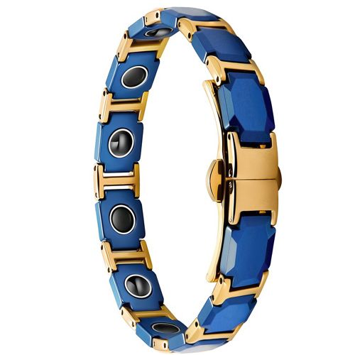 **COI Gold Tone Titanium Black/Blue Ceramic Bracelet With Steel Clasp(Length: 8.27 inches)-9195BB