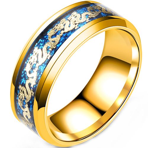 **COI Gold Tone Titanium Dragon Beveled Edges Ring With Meteorite-9748BB