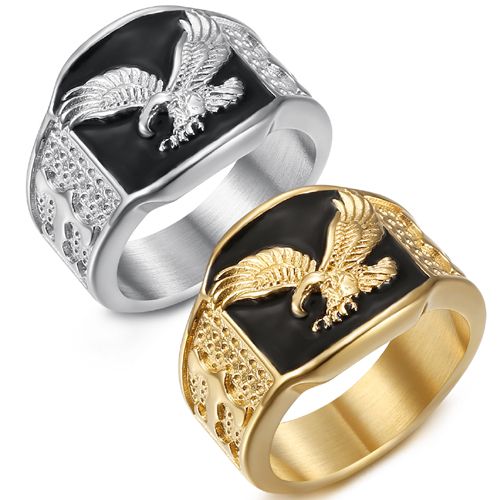 **COI Titanium Black Gold Tone/Silver Eagle Ring-9760BB