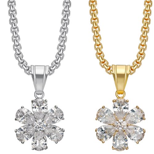 **COI Titanium Gold Tone/Silver Floral Necklace With Cubic Zirconia(Length: 17.7 inches)-9769BB