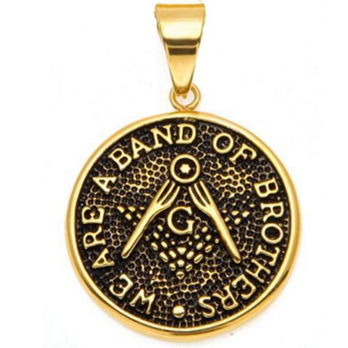 **COI Titanium Black Gold Tone Masonic Freemason We Are Band Of Brothers Pendant-9783BB