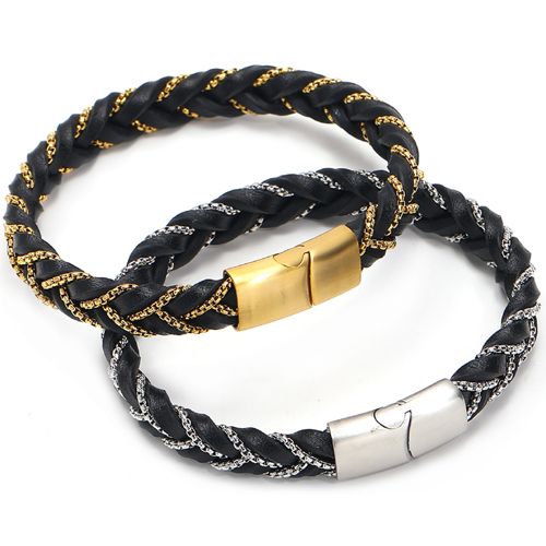 **COI Titanium Gold Tone/Silver Black Rubber Bracelet With Steel Clasp(Length: 7.87 inches)-9809BB