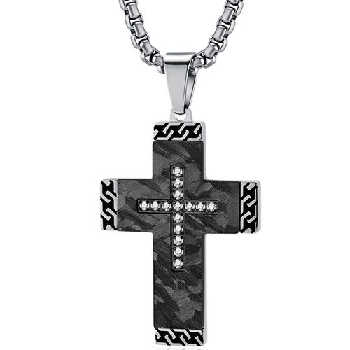 **COI Titanium Black Silver Cross Faceted Pendant With Cubic Zirconia-9814BB