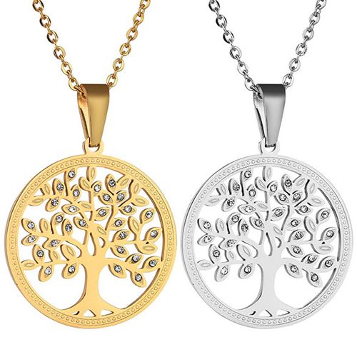 **COI Titanium Gold Tone/Silver Life Tree Pendant With Cubic Zirconia-9816BB