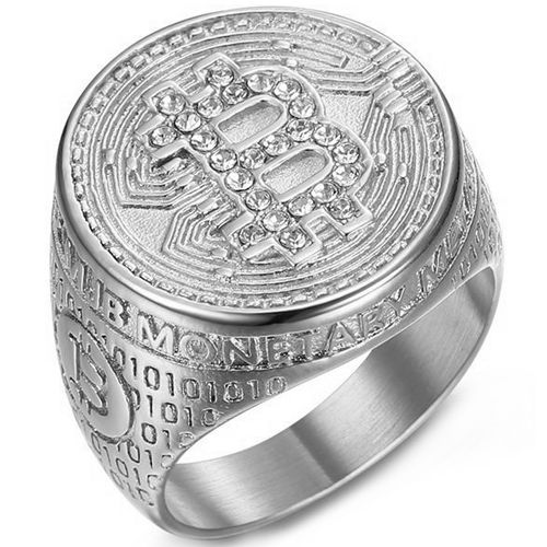 **COI Titanium Bitcoin Ring With Cubic Zirconia-9818BB