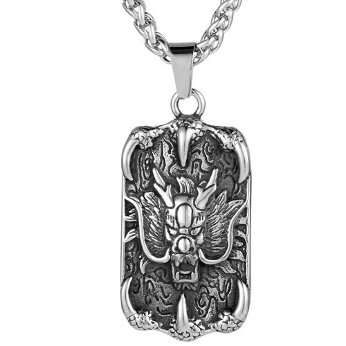 **COI Titanium Black Silver Dragon Tag Pendant-9825BB