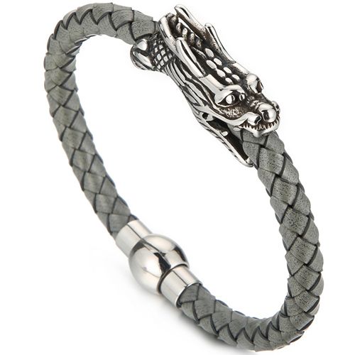 **COI Titanium Dragon Genuine Leather Bracelet With Steel Clasp(Length: 8.66 inches)-9826BB