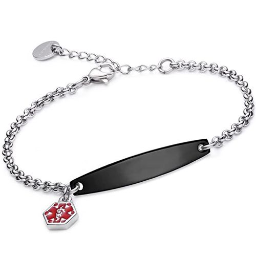 **COI Titanium Black/Gold Tone/Rose Silver Chain Medical Alert Bracelet With Steel Clasp(Length: 8.27 inches)-9867BB