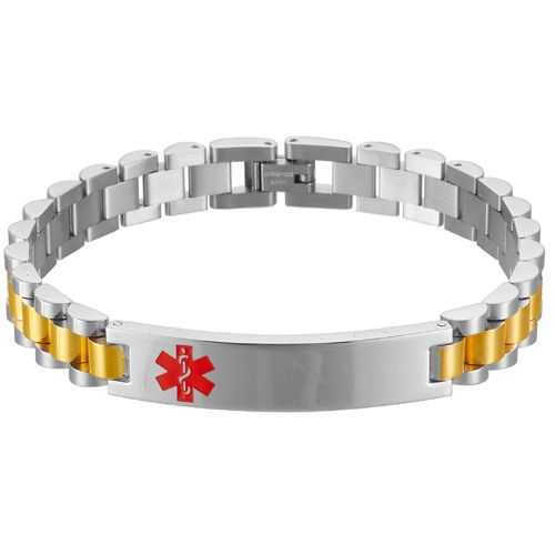 **COI Titanium Gold Tone Silver Medical Alert Bracelet With Steel Clasp(Length: 8.27 inches)-9868BB