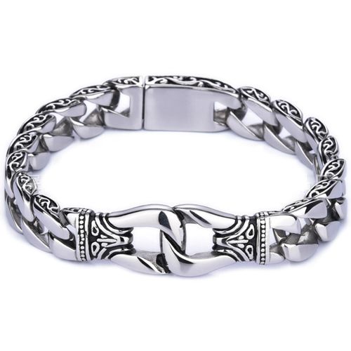 **COI Titanium Black Silver Bracelet With Steel Clasp(Length: 8.66 inches)-9890BB