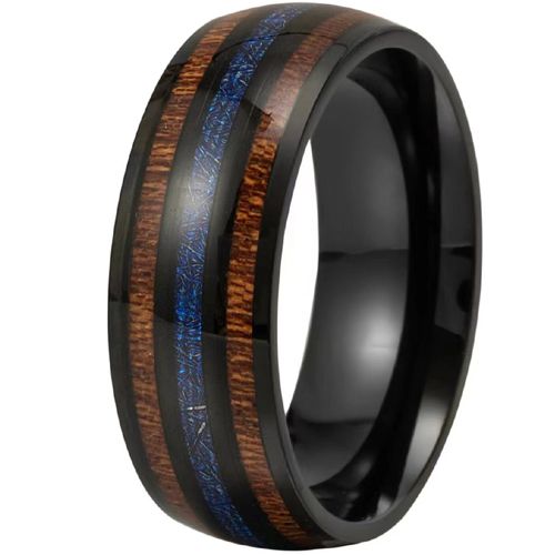 **COI Black Titanium Meteorite & Wood Dome Court Ring-9893BB