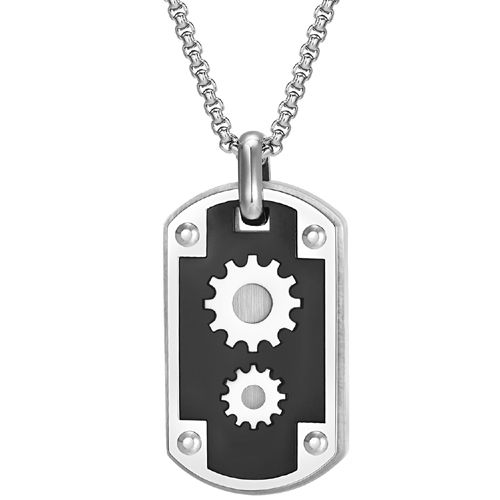 **COI Titanium Black Silver Gears Pendant-9906BB