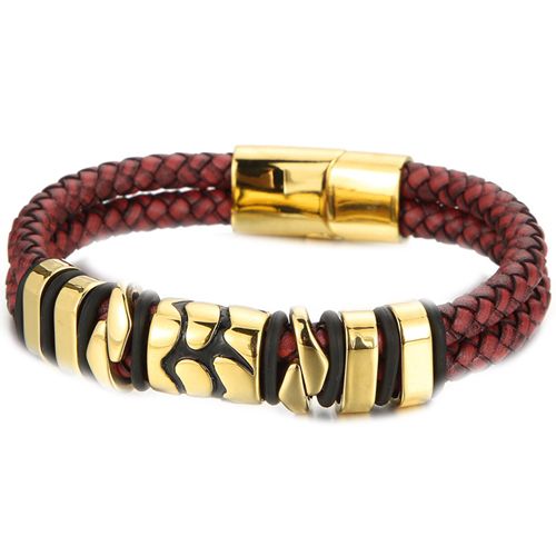 **COI Titanium Black Gold Tone Genuine Leather Bracelet With Steel Clasp(Length: 8.66 inches)-9919BB