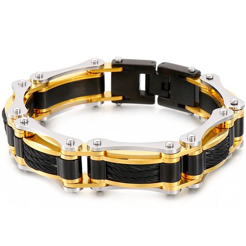 **COI Titanium Black Gold Tone Silver Bracelet With Steel Clasp(Length: 8.66 inches)-9939BB