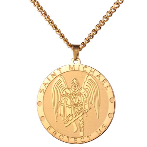 **COI Titanium Gold Tone/Silver Saint Michael Protect Us-9999BB