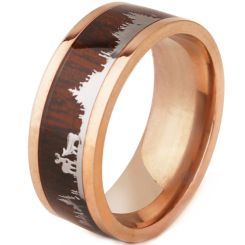 ***COI Titanium Black/Rose Deer & Forest Tree Ring With Wood-00054BB