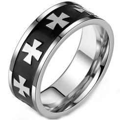 ***COI Titanium Black Silver Cross Ring-00220BB