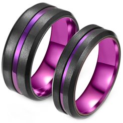 ***COI Titanium Black Purple Center Grooves Beveled Edges Ring-00269BB