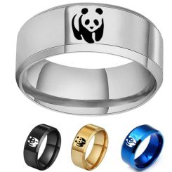 ***COI Titanium Black/Gold Tone/Blue/Silver Panda Beveled Edges Ring-00414BB