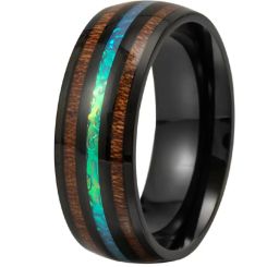 **COI Black Titanium Crushed Opal & Wood Dome Court Ring-9896BB