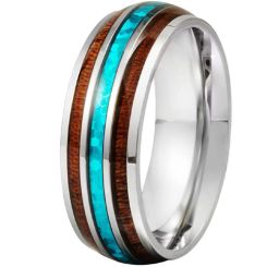 **COI Titanium Crushed Opal & Wood Dome Court Ring-9897BB