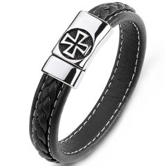 ***COI Titanium Cross Genuine Leather Bracelet With Steel Clasp(Length: 7.87 inches)-00008BB