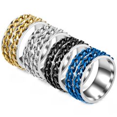 ***COI Titanium Silver Black/Gold Tone/Silver/Blue Keychain Link Ring-00055BB