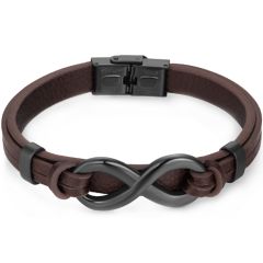 ***COI Black Titanium Infinity Genuine Leather Bracelet With Steel Clasp(Length: 8.27 inches)-00122BB