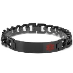 ***COI Black Titanium Medical Alert Bracelet With Steel Clasp(Length: 8.27 inches)-00129BB