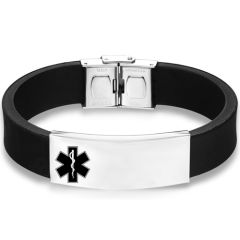 ***COI Titanium Medical Alert Rubber Bracelet With Steel Clasp(Length: 8.27 inches)-00154BB