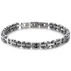 ***COI Titanium Black Silver Anchor Bracelet With Steel Clasp(Length: 8.66 inches)-00167BB