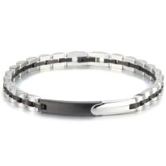 ***COI Titanium Black Silver Bracelet With Steel Clasp(Length: 8.07 inches)-00175BB