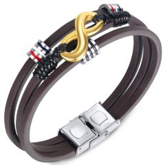 ***COI Titanium Black Red Gold Tone Infinity Genuine Leather Bracelet With Steel Clasp(Length: 8.27 inches)-00205BB