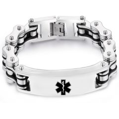 ***COI Titanium Black Silver Medical Alert Bracelet With Steel Clasp(Length: 8.85 inches)-00248BB