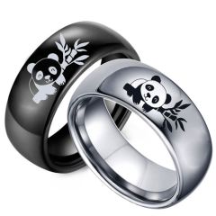 ***COI Titanium Black/Silver Panda Dome Court Ring-00415BB