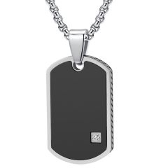 **COI Titanium Black Silver Dog Tag Pendant With Cubic Zirconia-9749BB