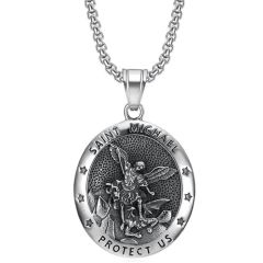 **COI Titanium Black Silver Saint Michael Protect Us Pendant-9782BB