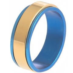 **COI Titanium Blue Gold Tone Step Edges Ring-9790BB