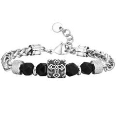 **COI Titanium Black Onyx Cross Bracelet With Steel Clasp(Length: 8.27 inches)-9808BB