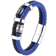 **COI Titanium Black Blue/Black Red/Blue Genuine Leather Bracelet With Steel Clasp(Length: 8.66 inches)-9885BB