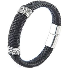 **COI Titanium Black Genuine Leather Bracelet With Steel Clasp(Length: 8.27 inches)-9889BB