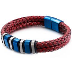 **COI Titanium Blue Silver/Silver Genuine Leather Bracelet With Steel Clasp(Length: 8.27 inches)-9920BB