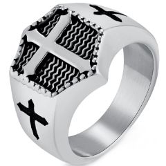 **COI Titanium Black Gold Tone/Silver/Black Cross Ring-9953BB